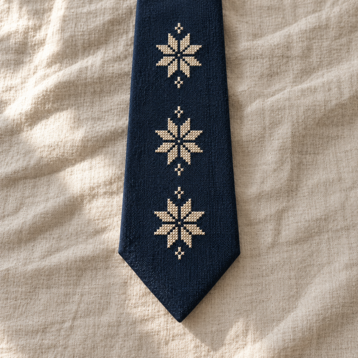 Three Star Tatreez Tie - Navy - detail