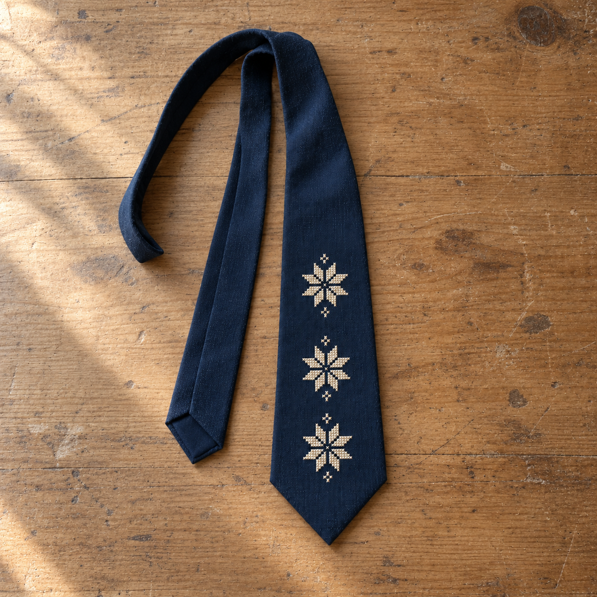 Three Star Tatreez Tie - Navy - flat