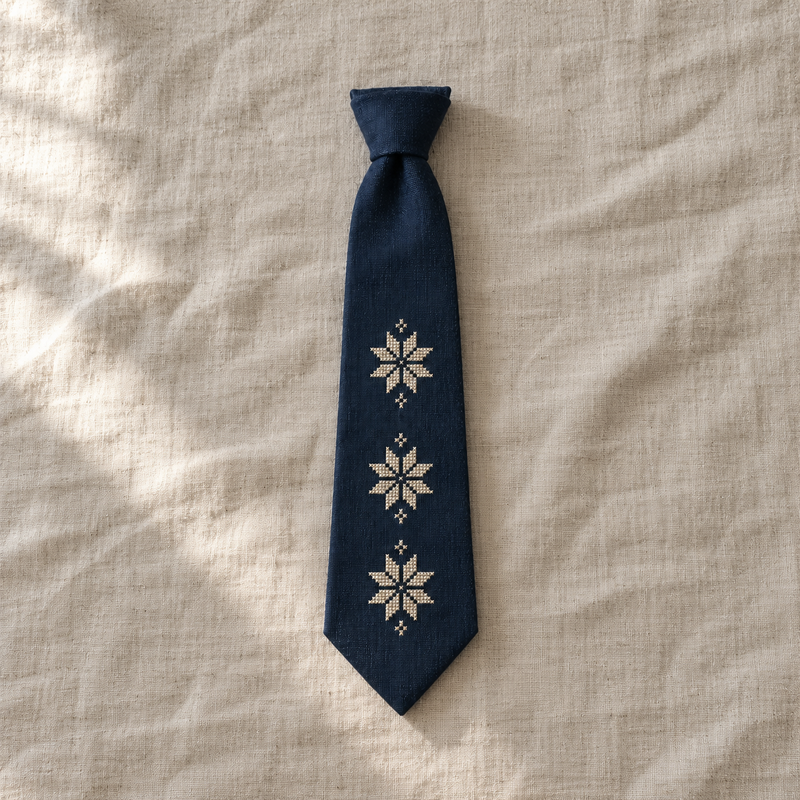 Three Star Tatreez Tie - Navy - main