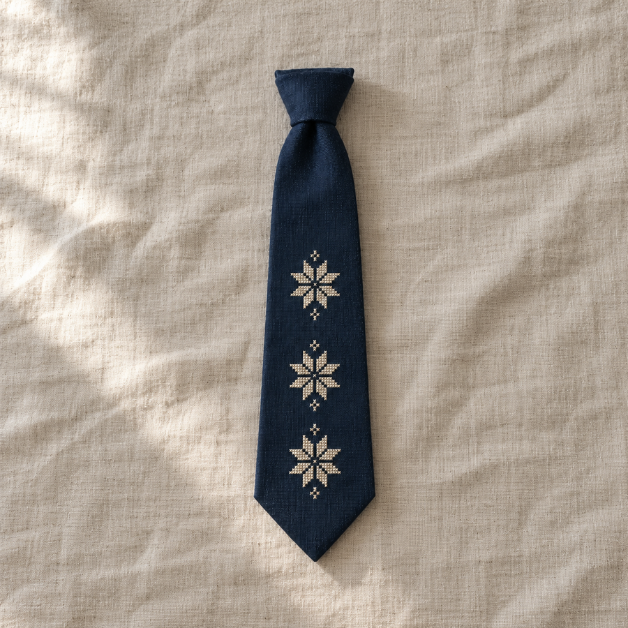 Three Star Tatreez Tie - Navy - main
