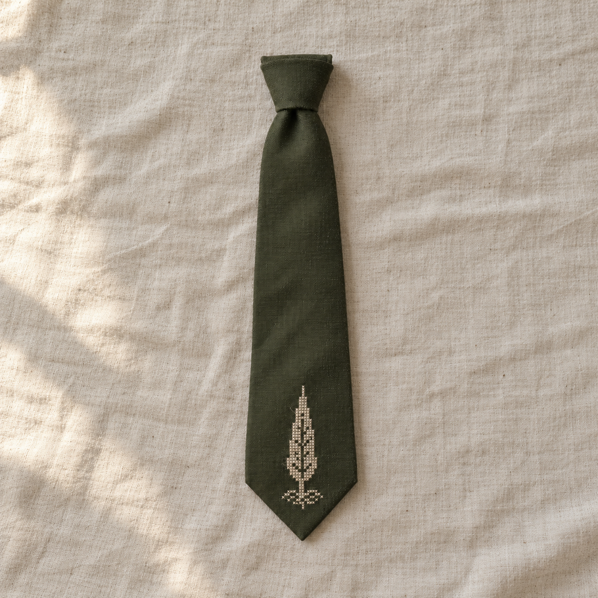 Cypress Tree Tatreez Tie - Olive - main