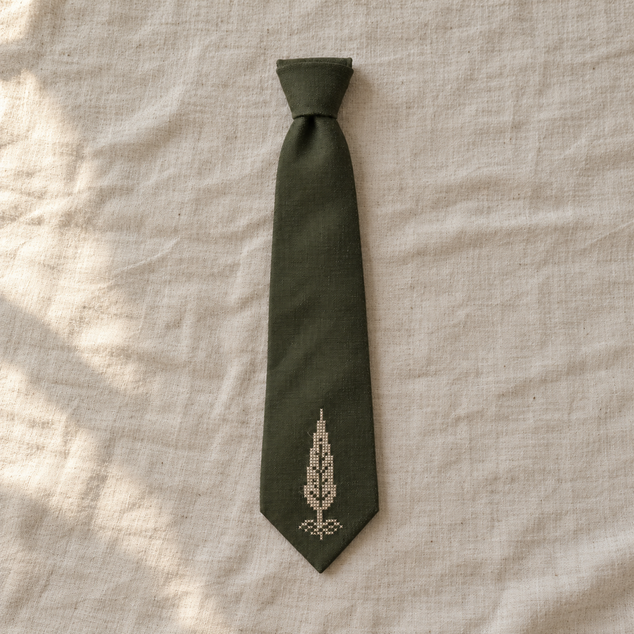 Cypress Tree Tatreez Tie - Olive - main