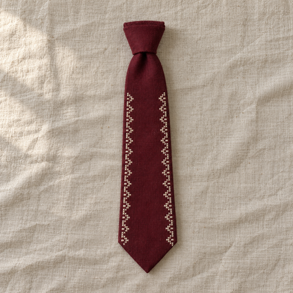 Ivory Border Tatreez Tie - Burgundy - main