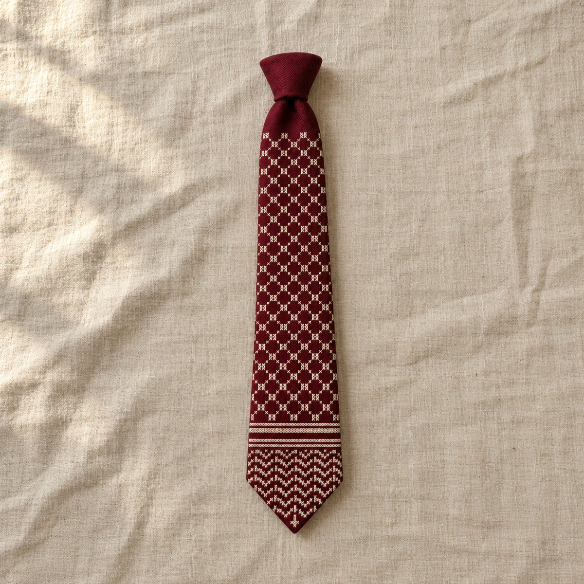 Keffiyeh Tatreez Tie - Burgundy - main