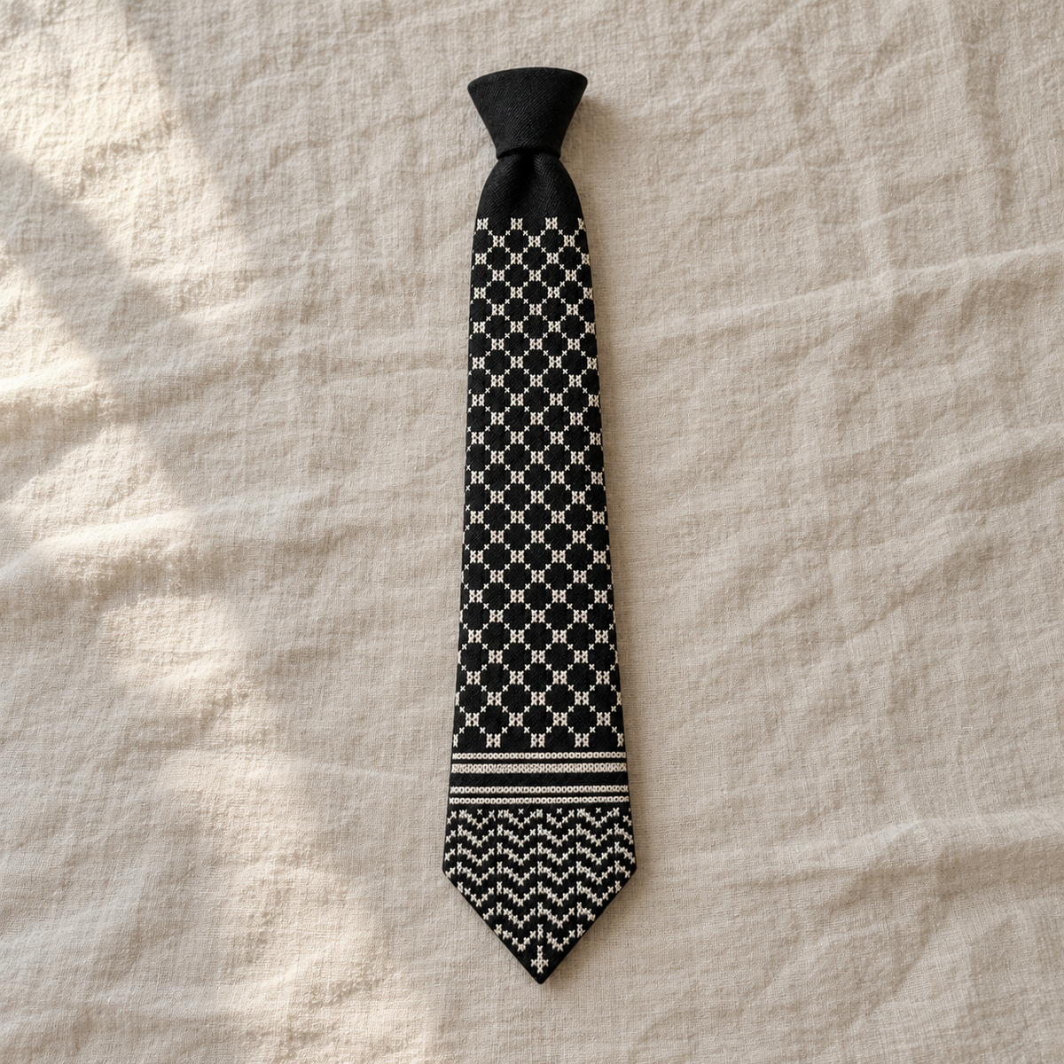 Keffiyeh Tatreez Tie - Black and White - main