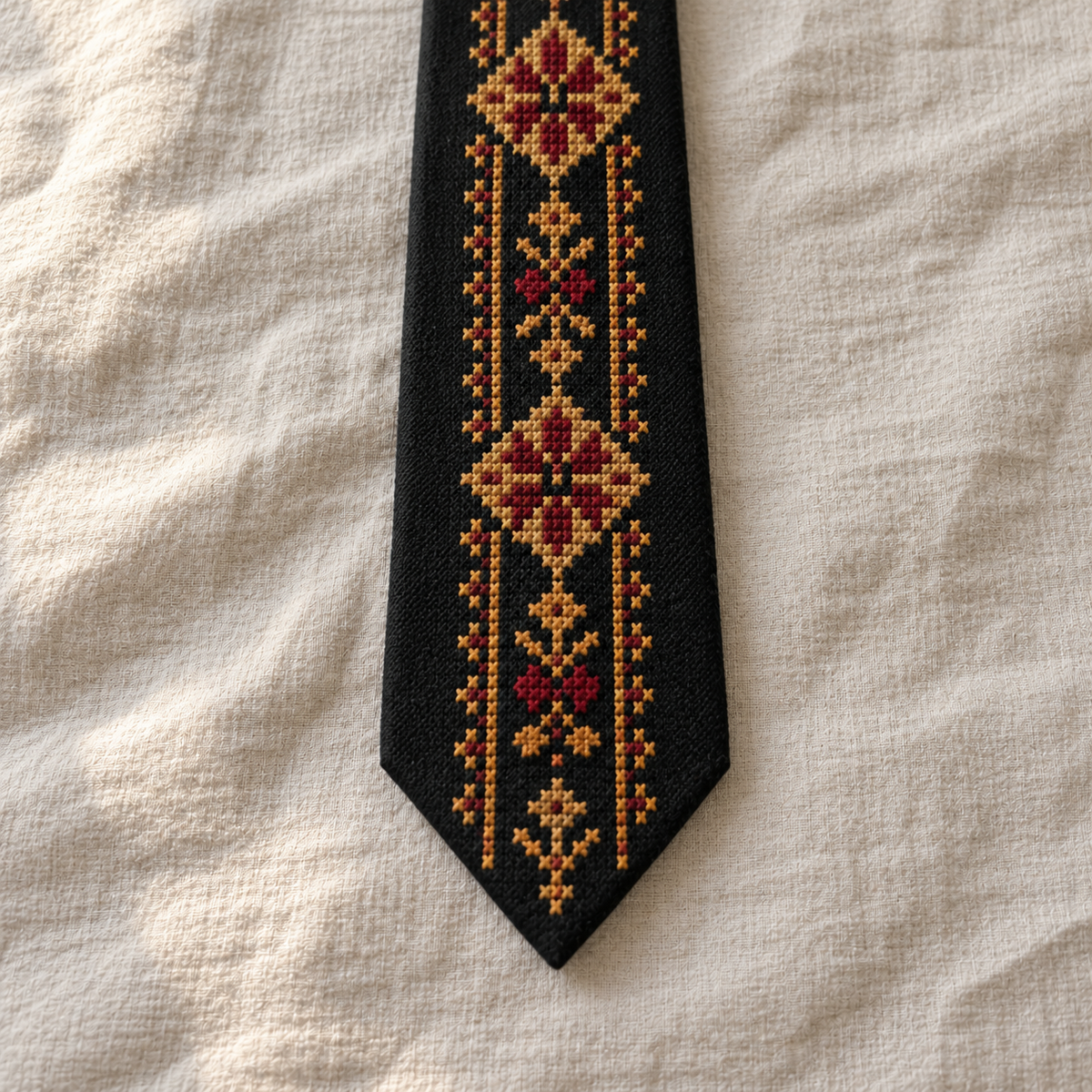 Gold Floral Tatreez Tie - Black - detail