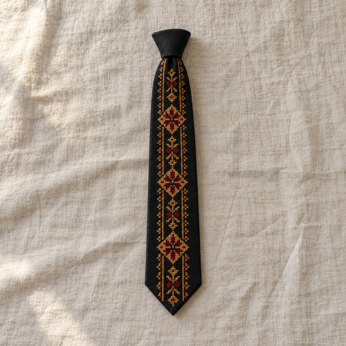 Gold Floral Tatreez Tie - Black - main