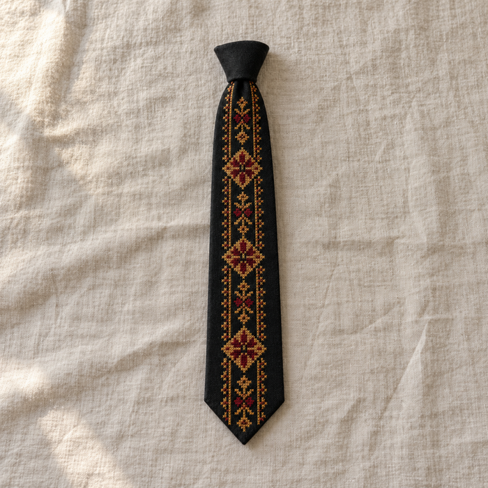 Gold Floral Tatreez Tie - Black - main