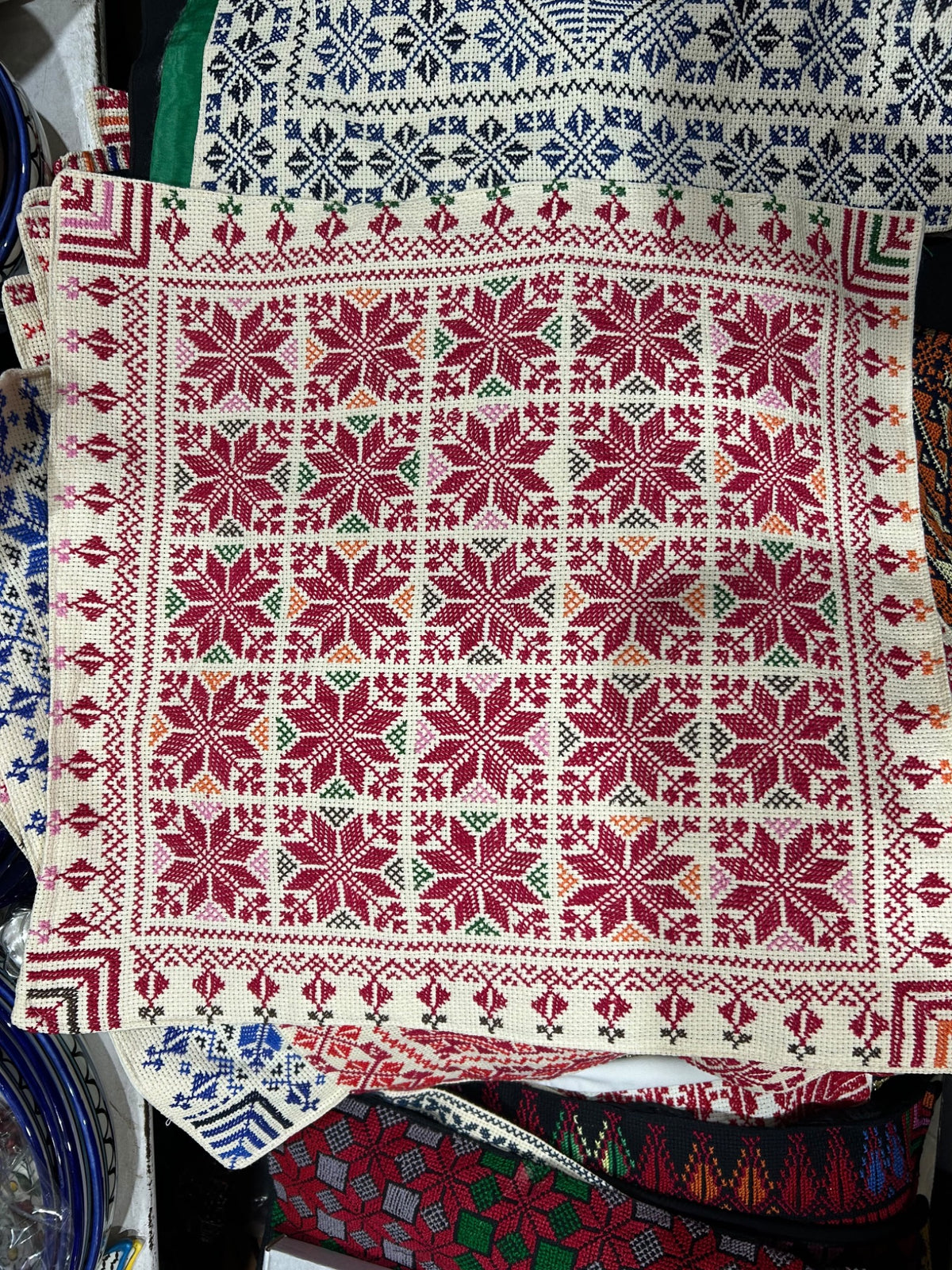 Burgundy Floral Tatreez Cushion Cover - Cream, original shop photograph