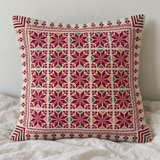 Burgundy Floral Tatreez Cushion Cover - Cream