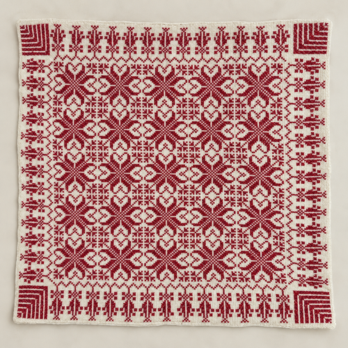Burgundy Heart Floral Tatreez Cushion Cover - Cream, embroidered front laid flat