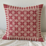 Burgundy Heart Floral Tatreez Cushion Cover - Cream