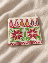 Burgundy Twin Star Tatreez Coin Purse - Green and Cream