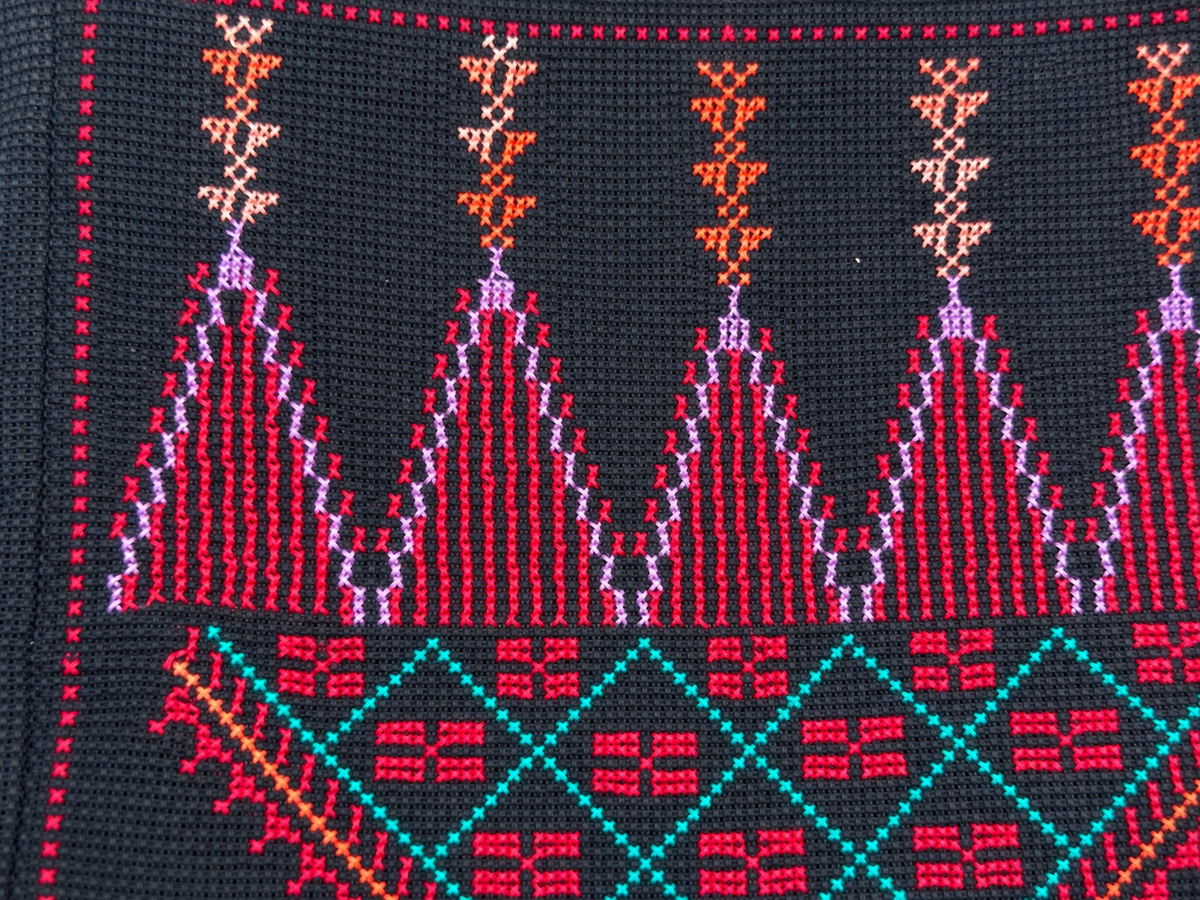 Five Spires Tatreez Bag - Pink and Turquoise - embroidery detail
