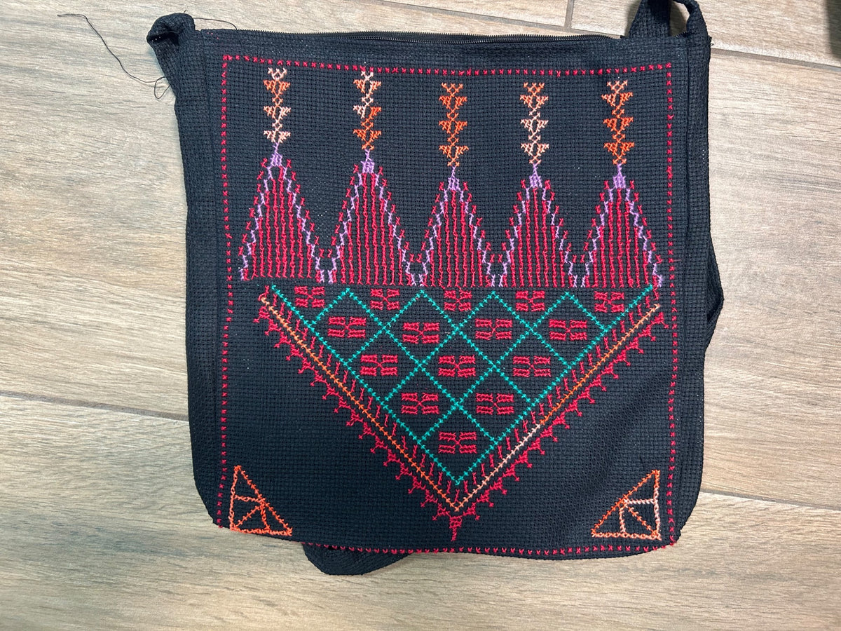 Five Spires Tatreez Bag - Pink and Turquoise - original shop photograph