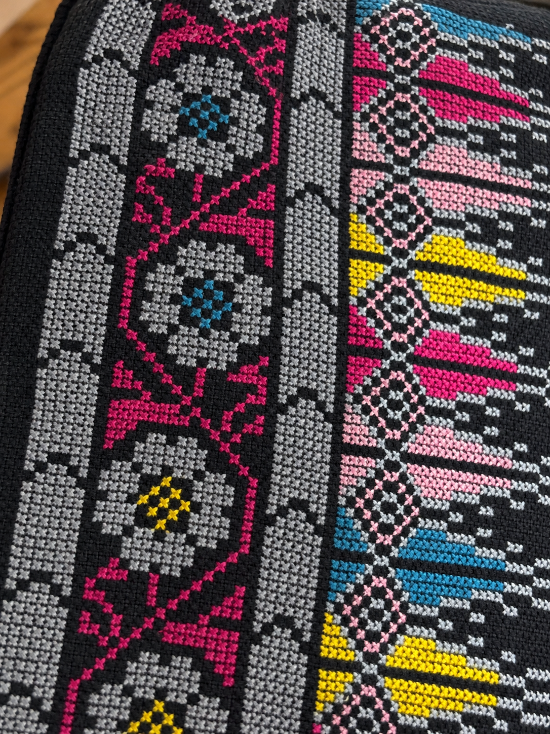 Floral Border Tatreez Long Pouch - Multicolour - embroidery detail