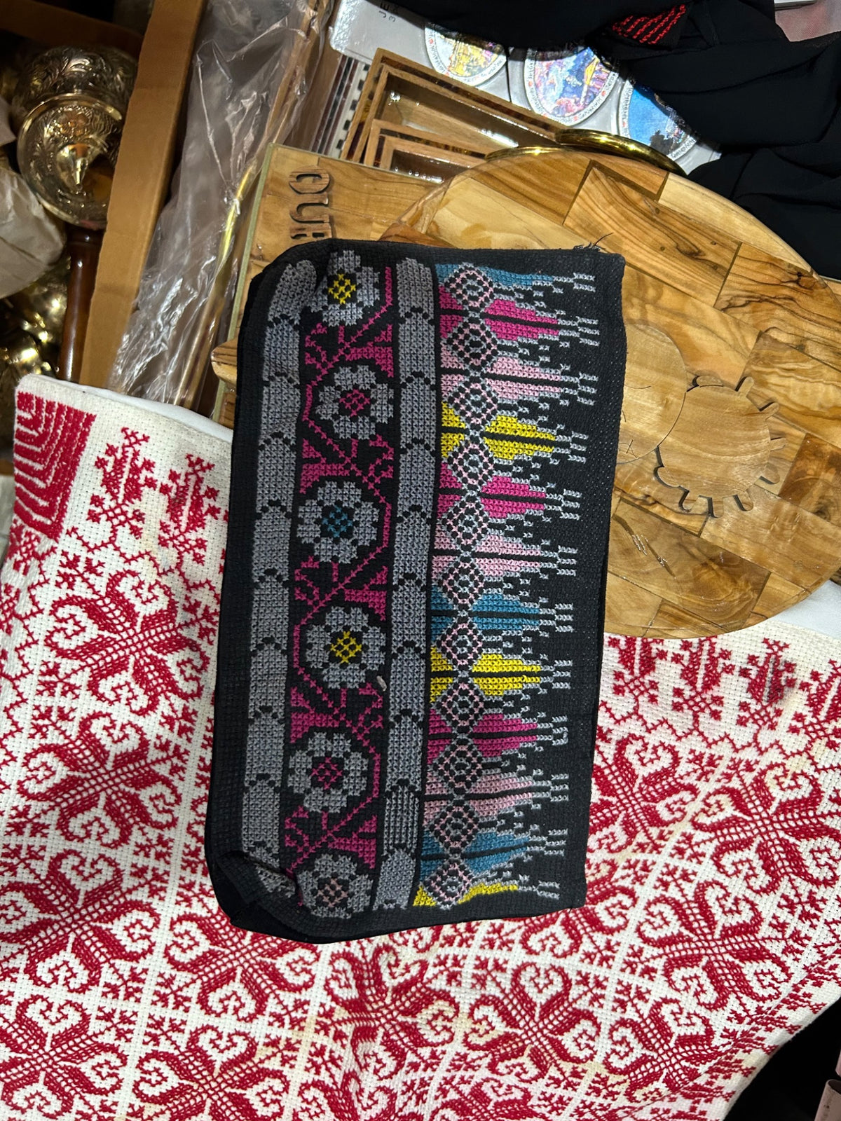 Floral Border Tatreez Long Pouch - Multicolour - original shop photograph