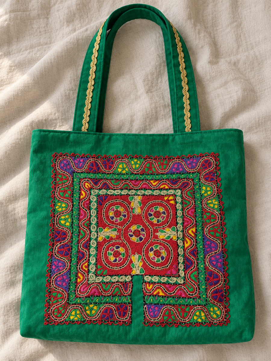 Floral Tahriri Bag - Green and Multicolour - finished bag mockup