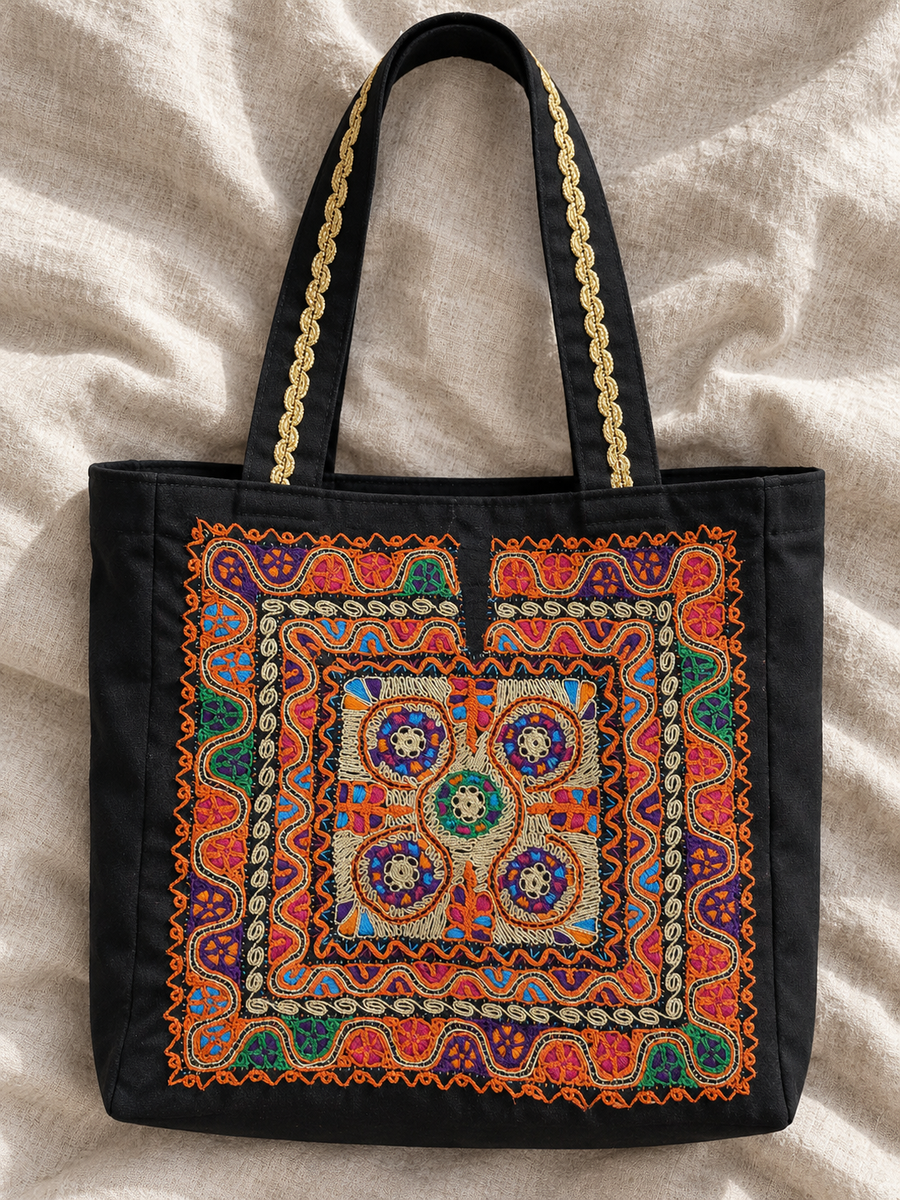 Floral Tahriri Bag - Orange and Blue - finished bag mockup