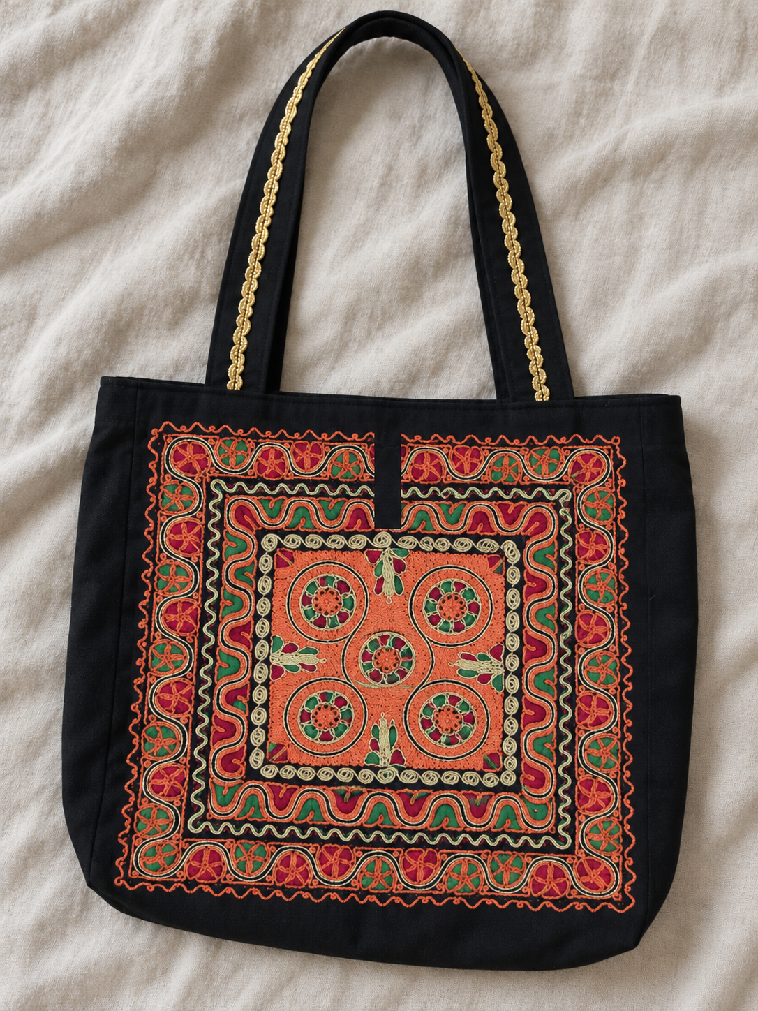 Floral Tahriri Bag - Coral and Green - finished bag mockup