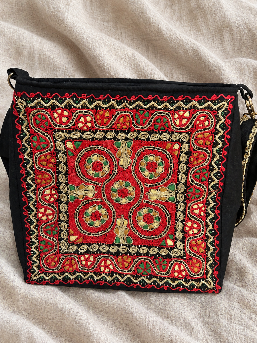 Floral Tahriri Shoulder Bag - Red and Green - styled product view
