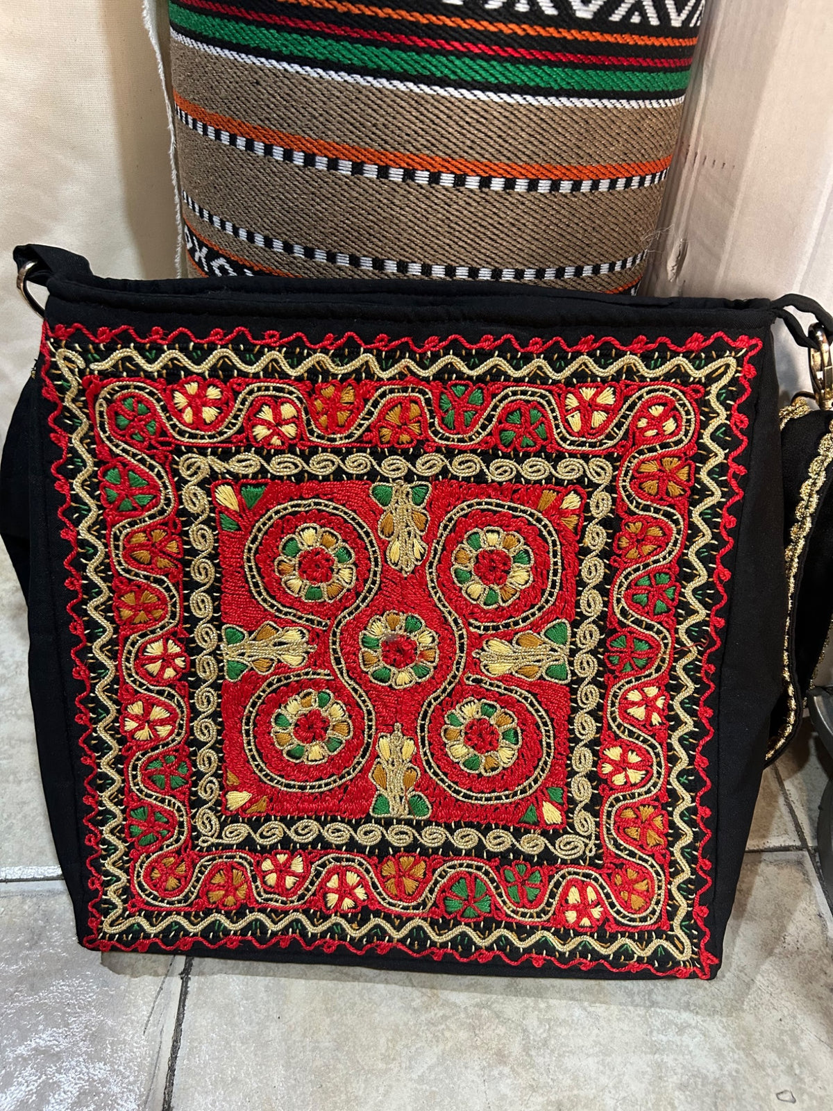 Floral Tahriri Shoulder Bag - Red and Green - original shop photograph