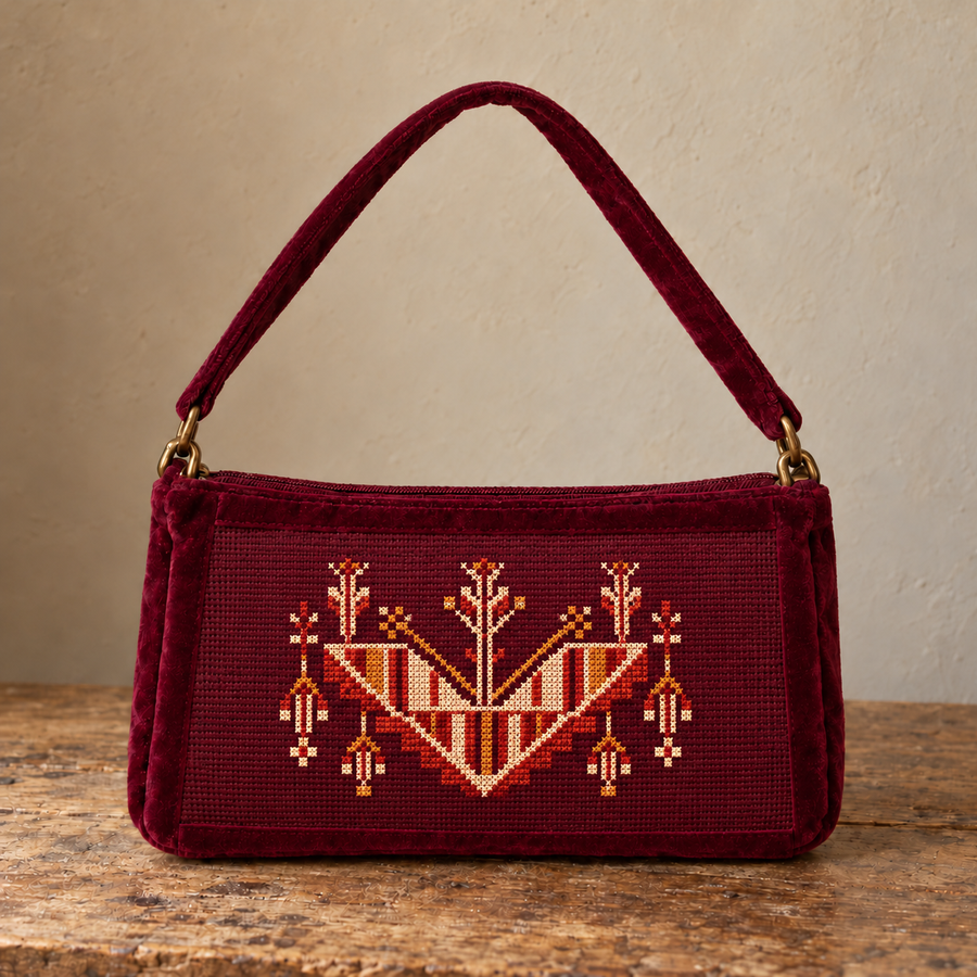 Gaza Tatreez Shoulder Bag - Burgundy, main product view