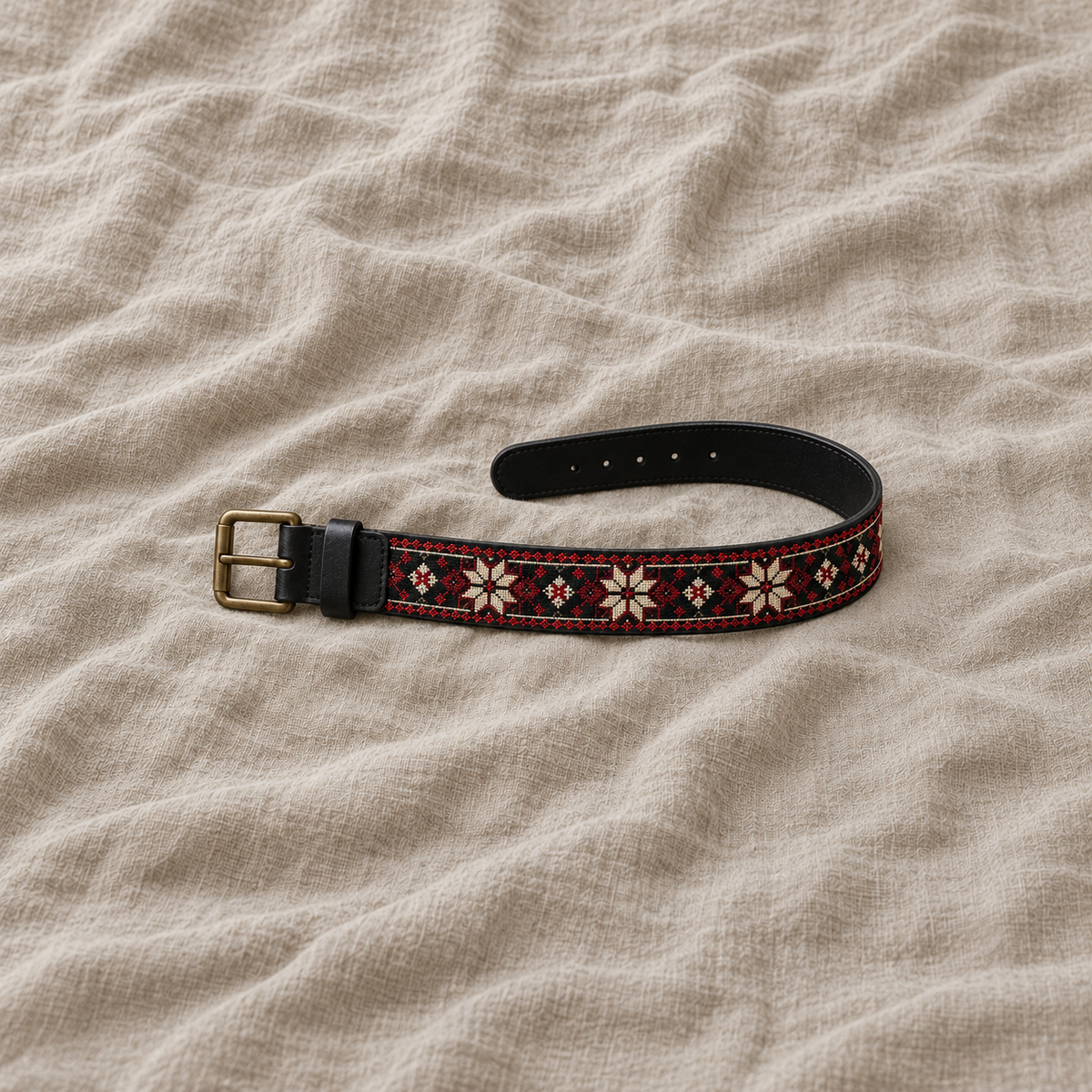 Ivory Star Tatreez Buckle Belt - Black - product view