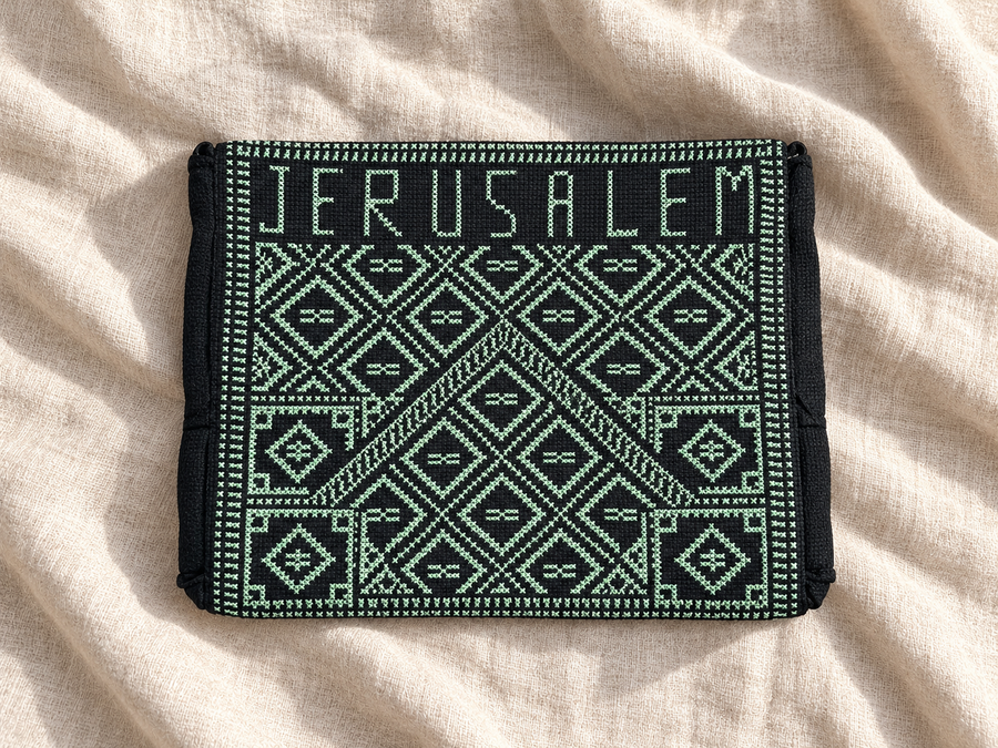 Jerusalem Diamond Tatreez Bag - Mint - styled product view