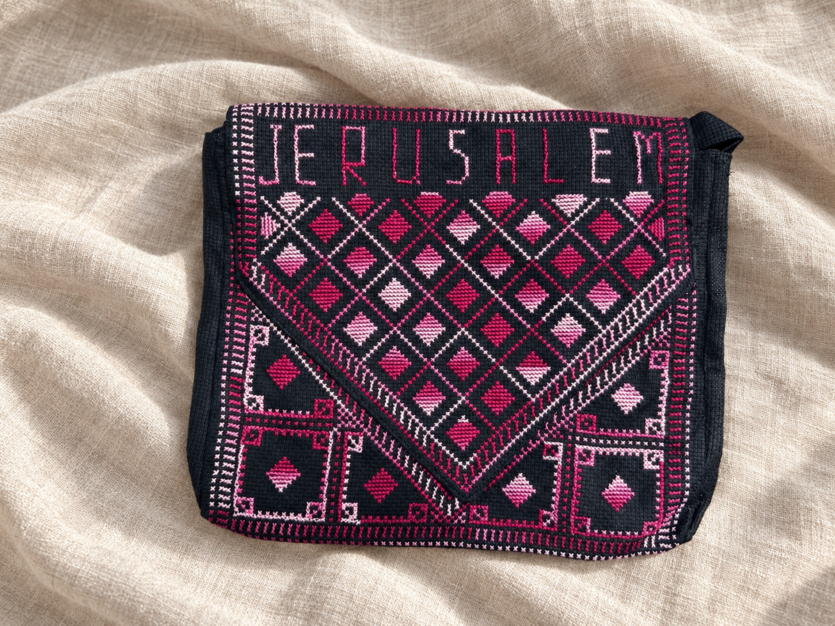 Jerusalem Diamond Tatreez Bag - Pink - styled product view