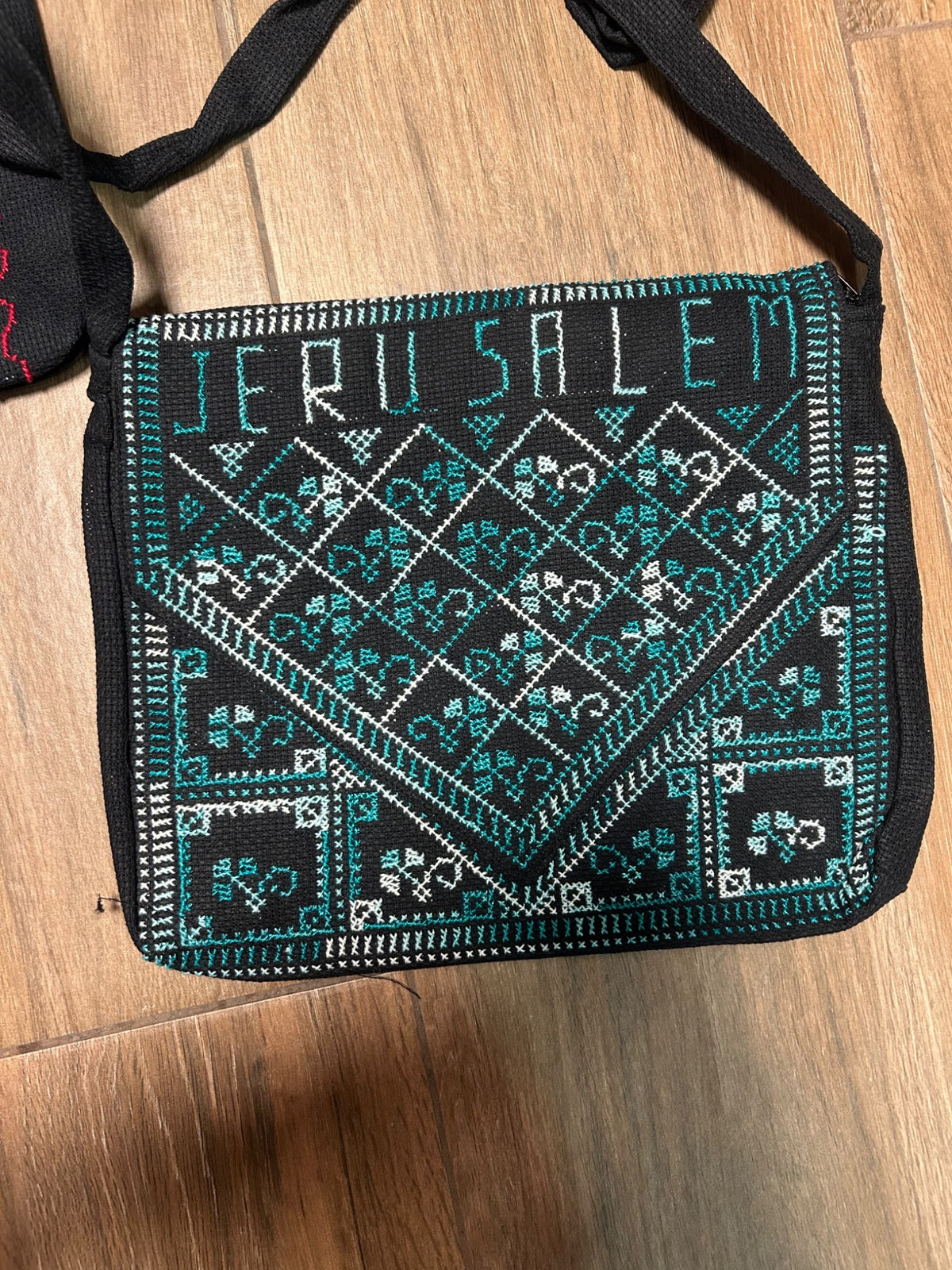 Jerusalem Floral Tatreez Bag - Turquoise - original shop photograph