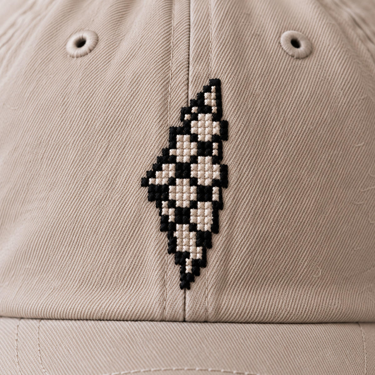 Keffiyeh Palestine Map Tatreez Cap - Cream - close-up of Palestinian tatreez stitching
