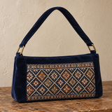 Midnight Blue Geometric Velvet Tatreez Shoulder Bag