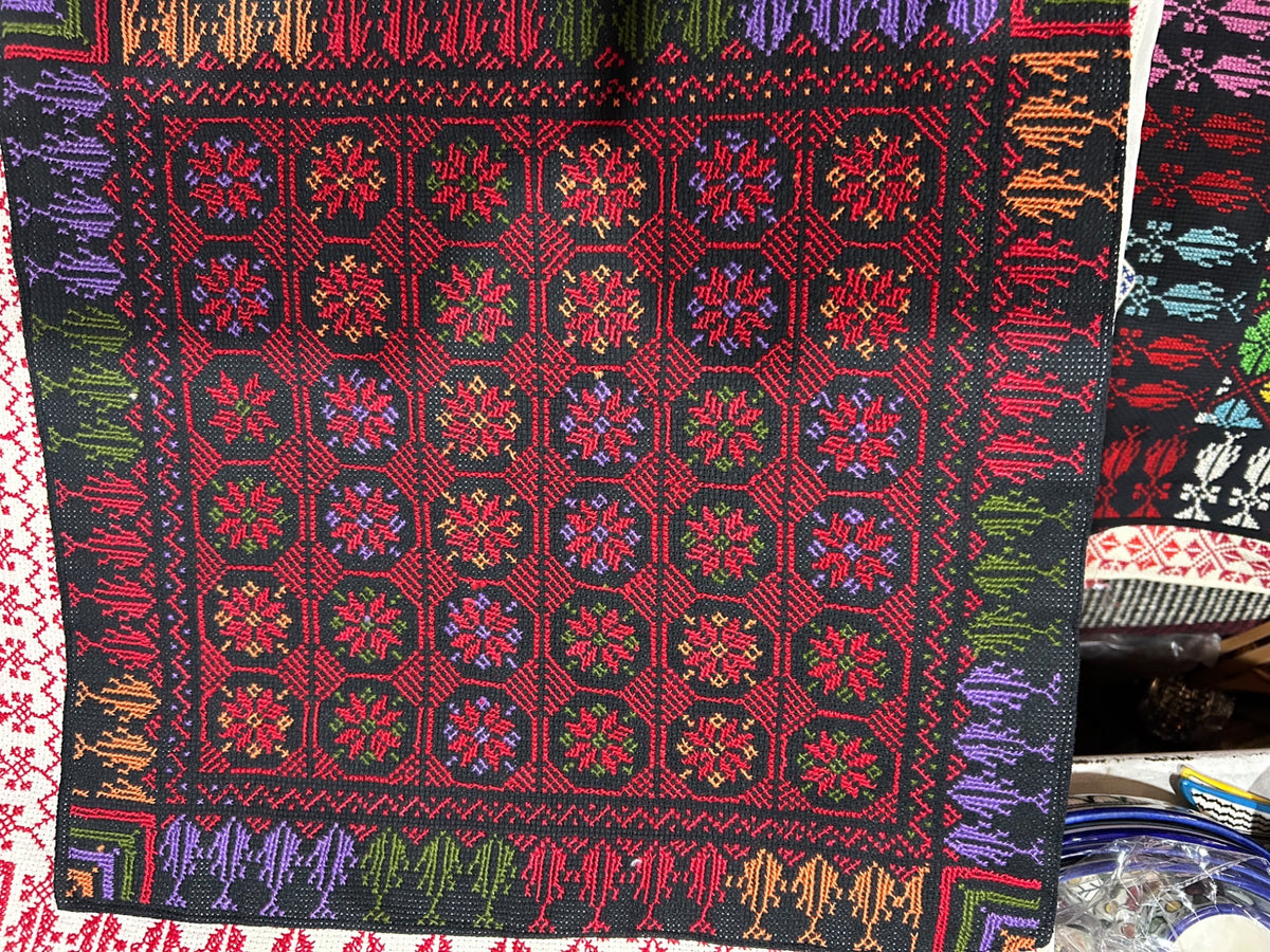 Multicolour Rosette Tatreez Cushion Cover - Black, original shop photograph