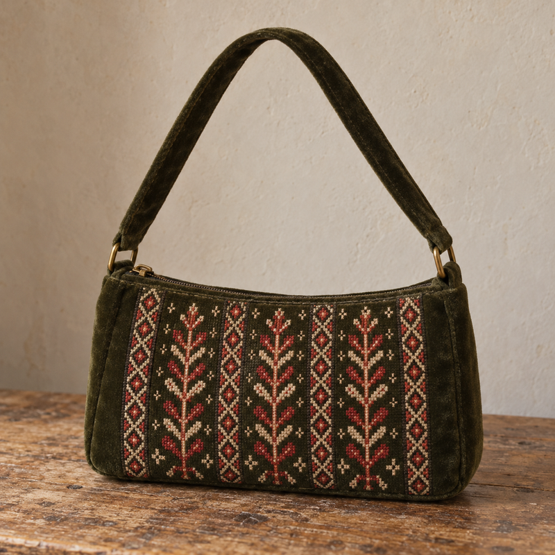 Olive Tree Tatreez Velvet Shoulder Bag - product