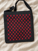 Bolso de Tatreez con diseño de celosía de diamante rojo - Negro