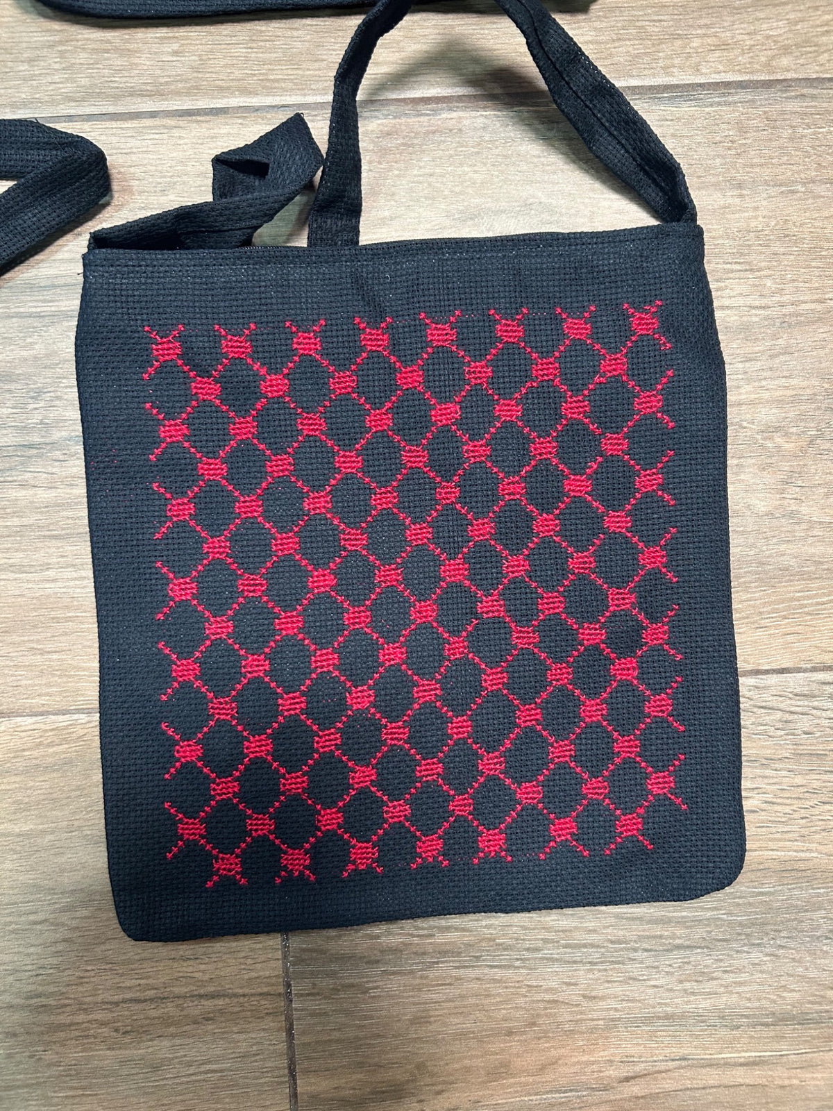 Red Diamond Lattice Tatreez Bag - Black - original shop photograph
