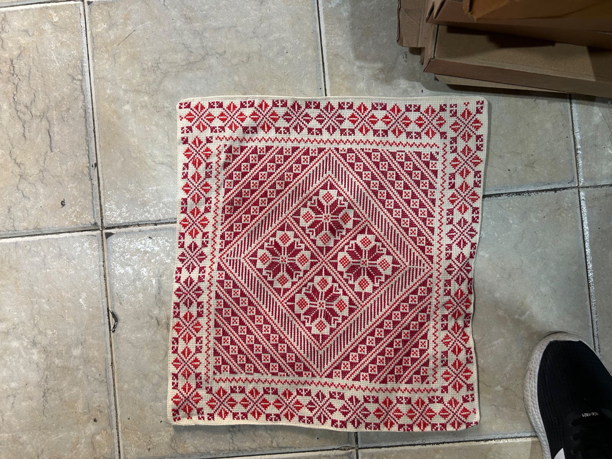 Red Diamond Tatreez Cushion Cover - Cream, original shop photograph