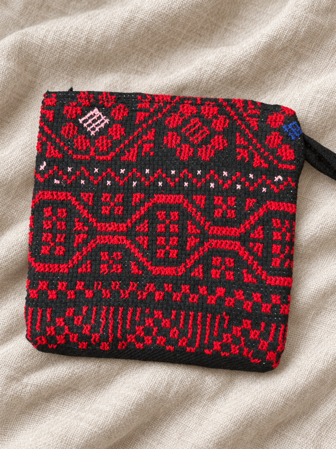 Red Geometric Tatreez Coin Purse - Black - styled product view