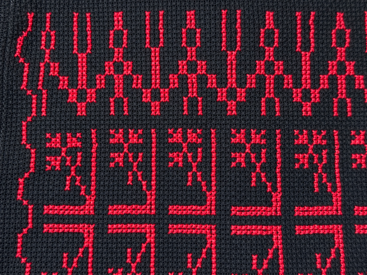 Red Motif Band Tatreez Bag - Black - embroidery detail