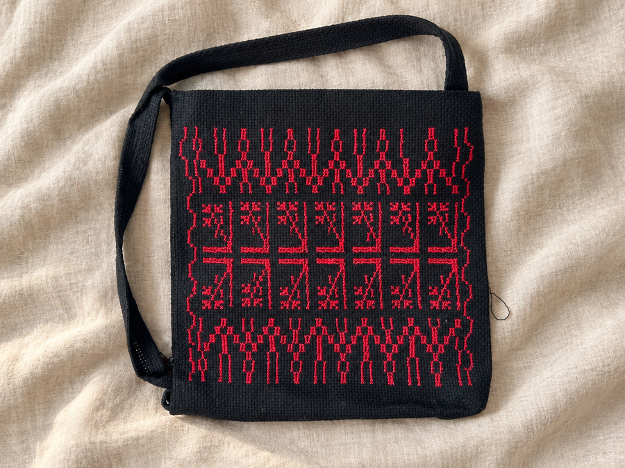 Red Motif Band Tatreez Bag - Black - styled product view
