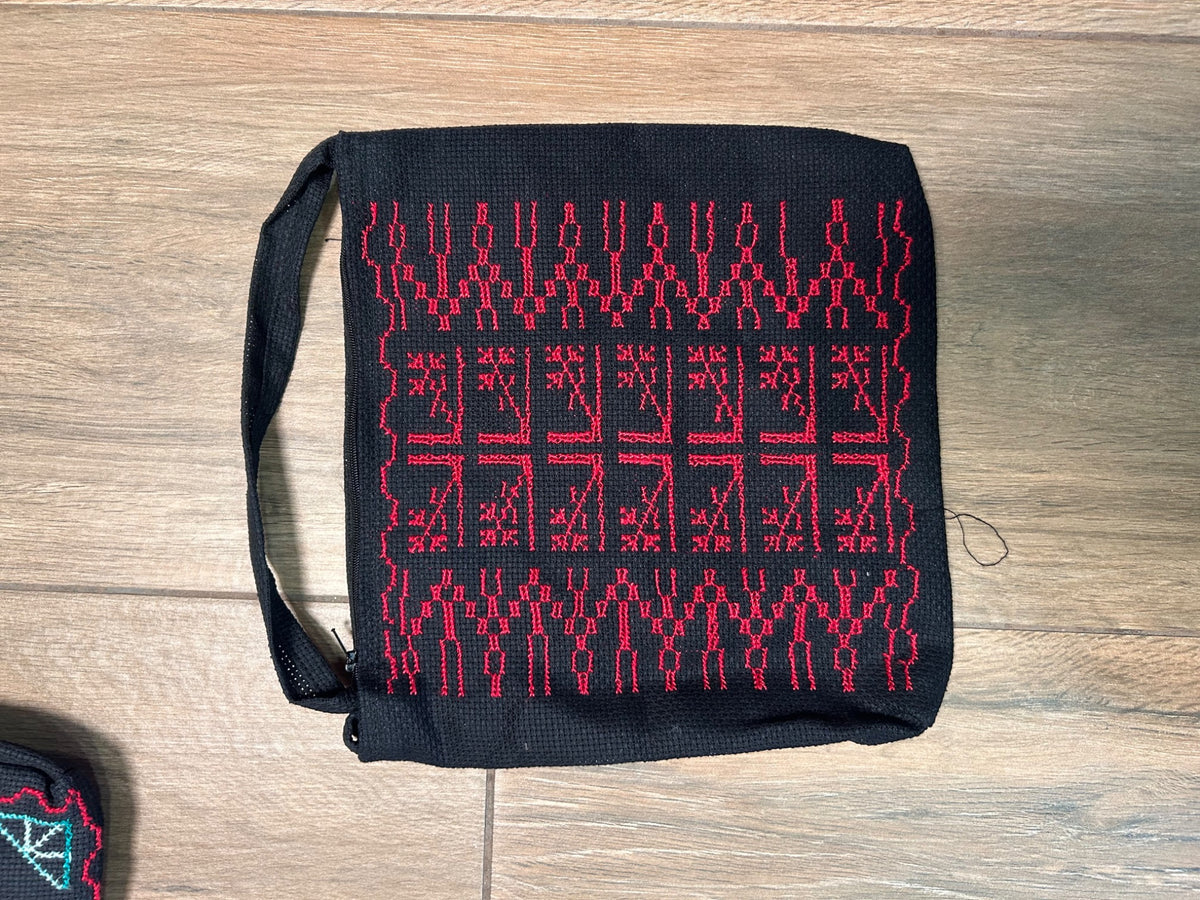 Red Motif Band Tatreez Bag - Black - original shop photograph