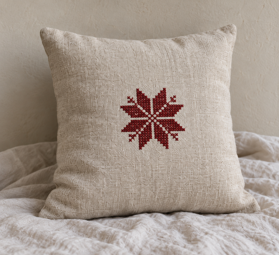 Single Star Tatreez Cushion Cover - Oatmeal, product view