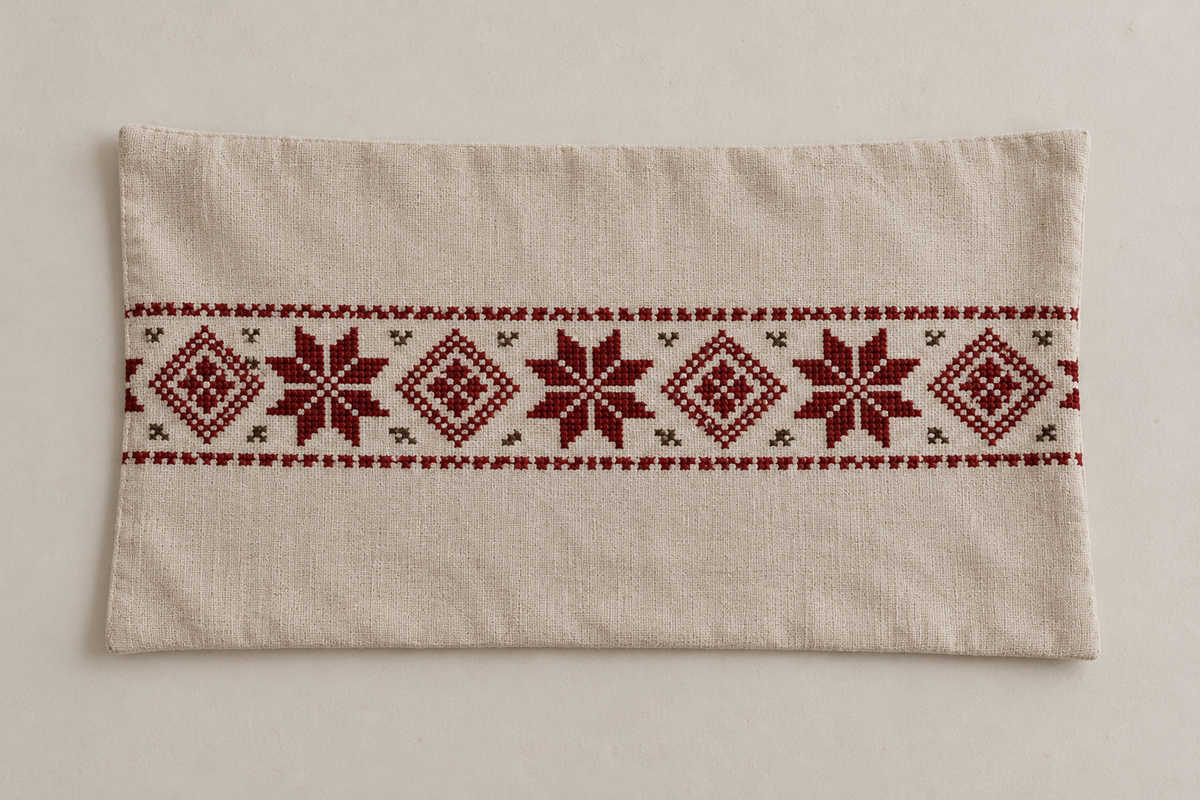 Star Band Tatreez Lumbar Cushion Cover - Cream, cover laid flat