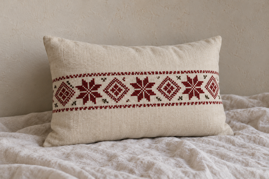 Star Band Tatreez Lumbar Cushion Cover - Cream, product view