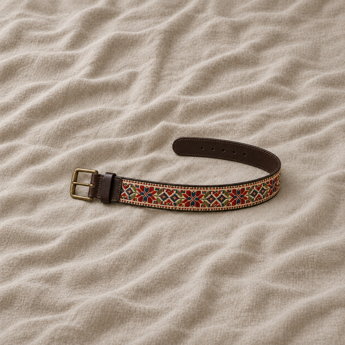 Multicolour Star Tatreez Buckle Belt - Brown - product view