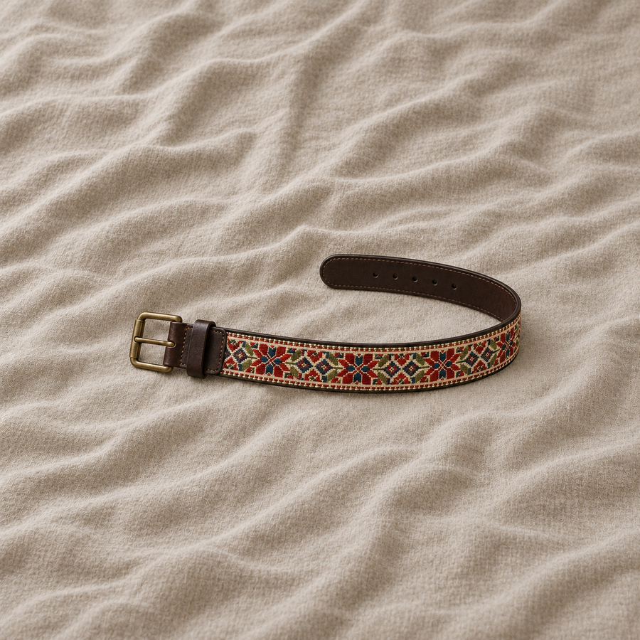 Multicolour Star Tatreez Buckle Belt - Brown - product view