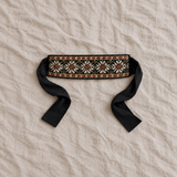 Ivory Rosette Tatreez Wrap Belt - Black