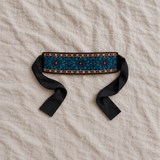 Blue Floral Tatreez Wrap Belt - Black