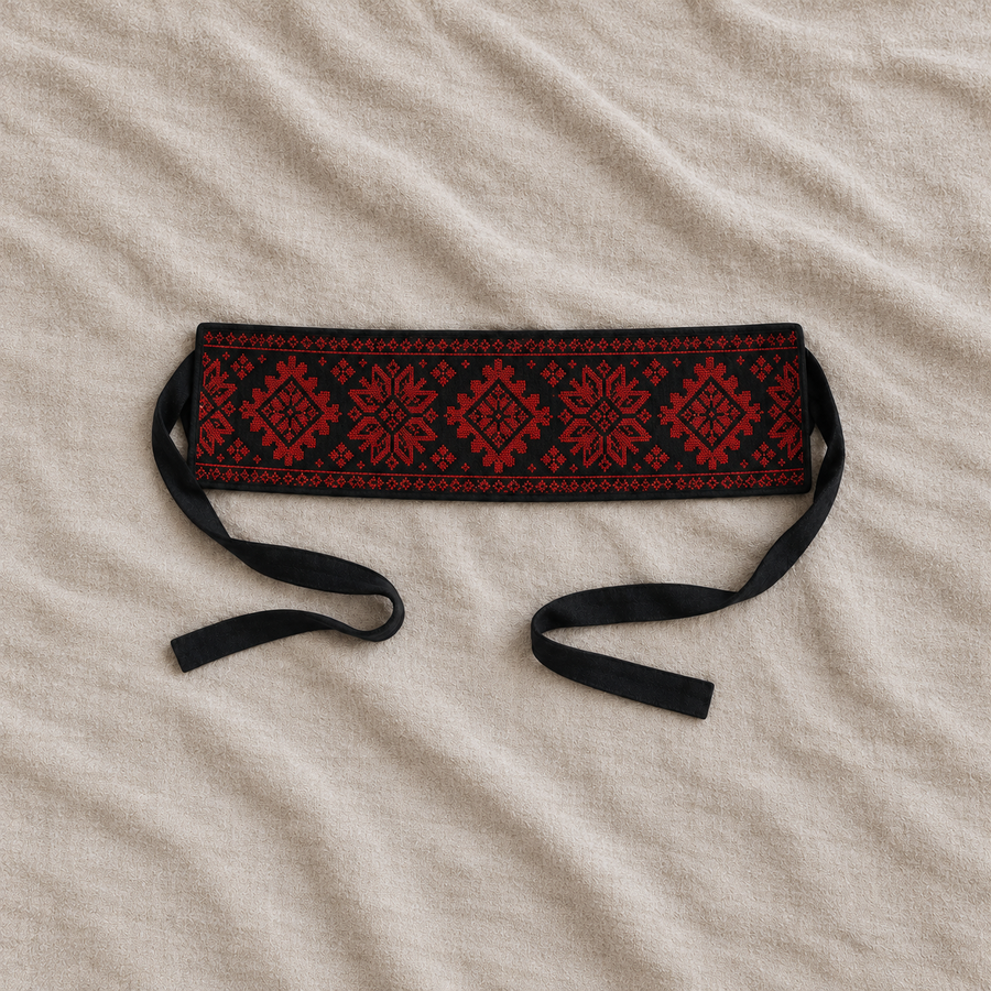 Red Star and Diamond Tatreez Wrap Belt - Black - product view